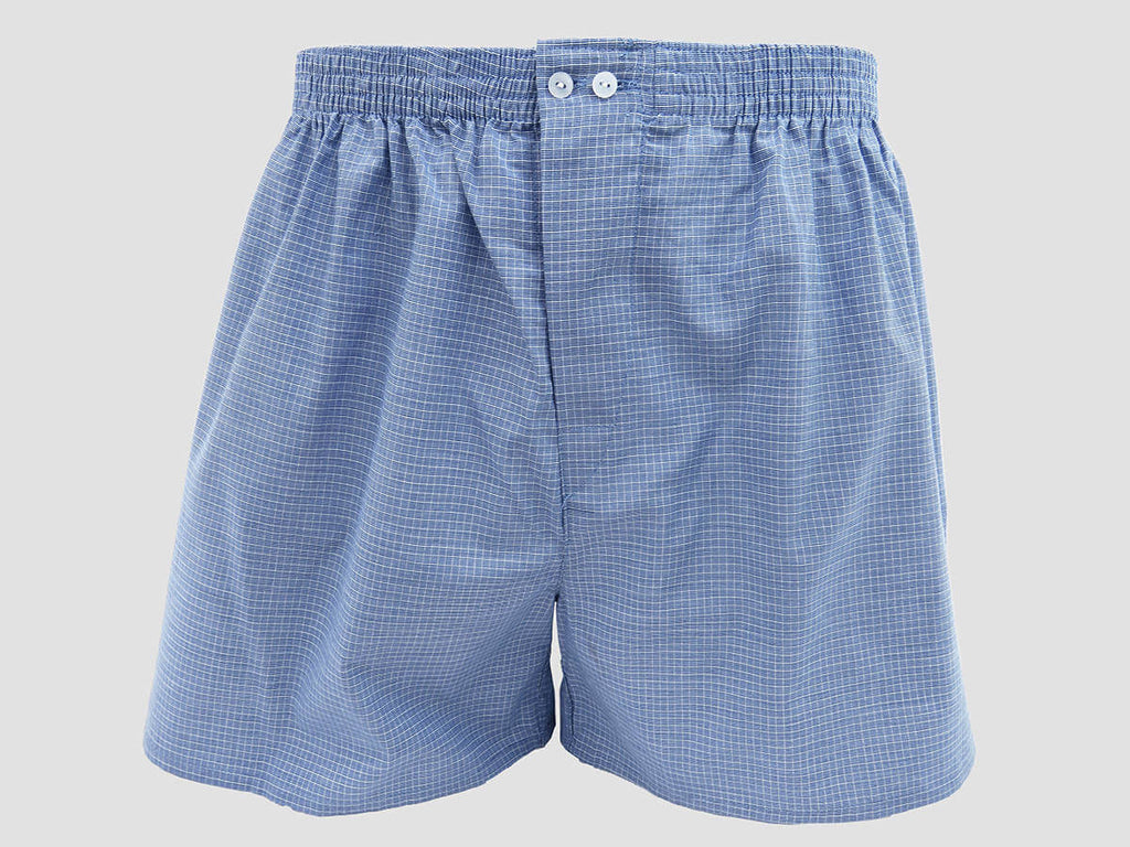 Modello - Kent - Boxer da uomo in cotone blu con quadretti bianchi
