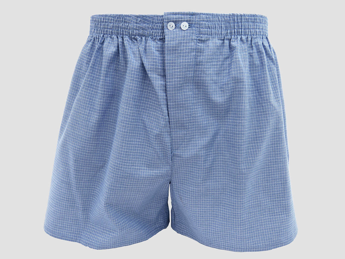 Modello - Kent - Boxer da uomo in cotone blu con quadretti bianchi