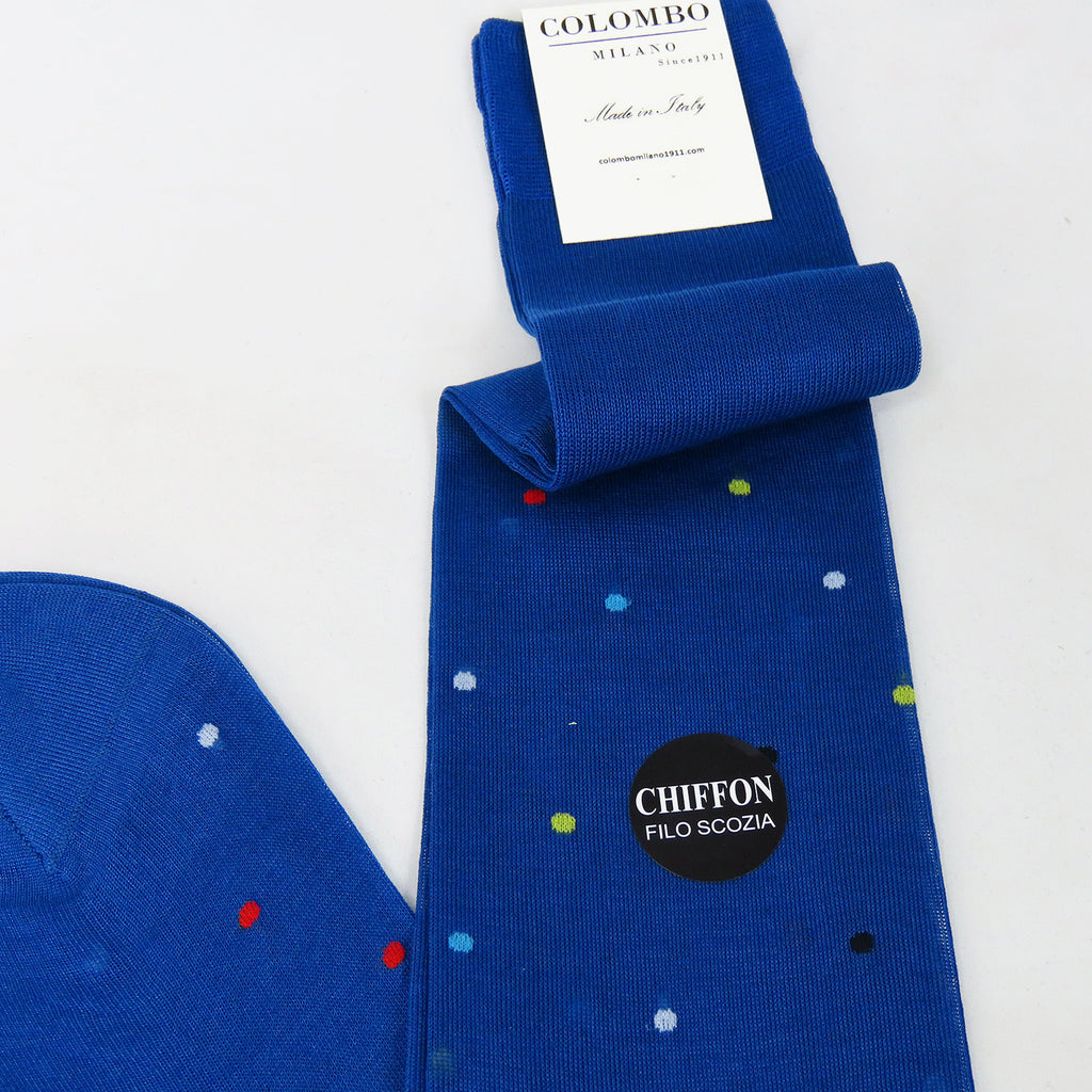 POIS bluette- Calza lunga chiffon filo di scozia a pois dettaglio