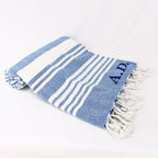 Telo mare a righe denim in cotone biologico personalizzato con ricamo