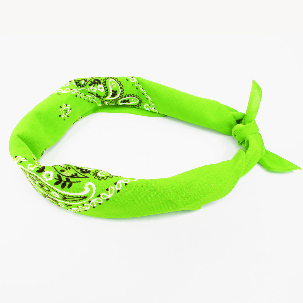 Bandana in cotone con stampa cachemire - VERDE ACIDO arrotolata