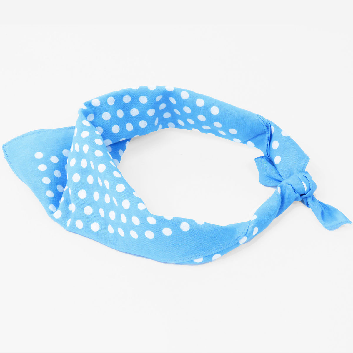 Bandana in cotone a POIS - AZZURRO pastello arrotolata
