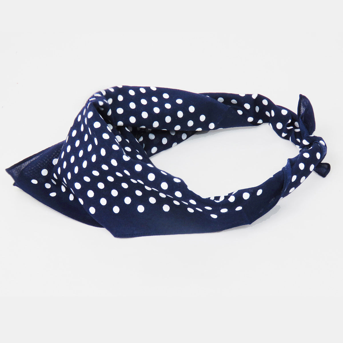 Bandana in cotone a POIS - blu arrotolata