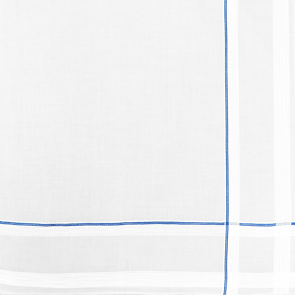 Variante azzurra - Sangallo - fazzoletti di cotone con incroci di sottili righe di raso e righe colorate, orlo a Mano