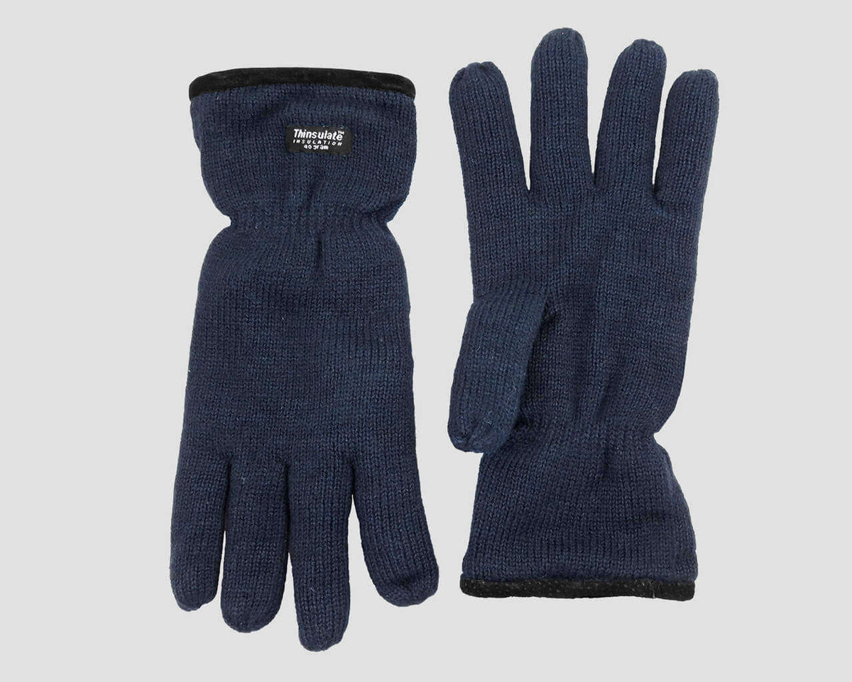 Blu - guanti uomo - guanti caldi con bordo in pelle scamosciata con imbottitura Thinsulate