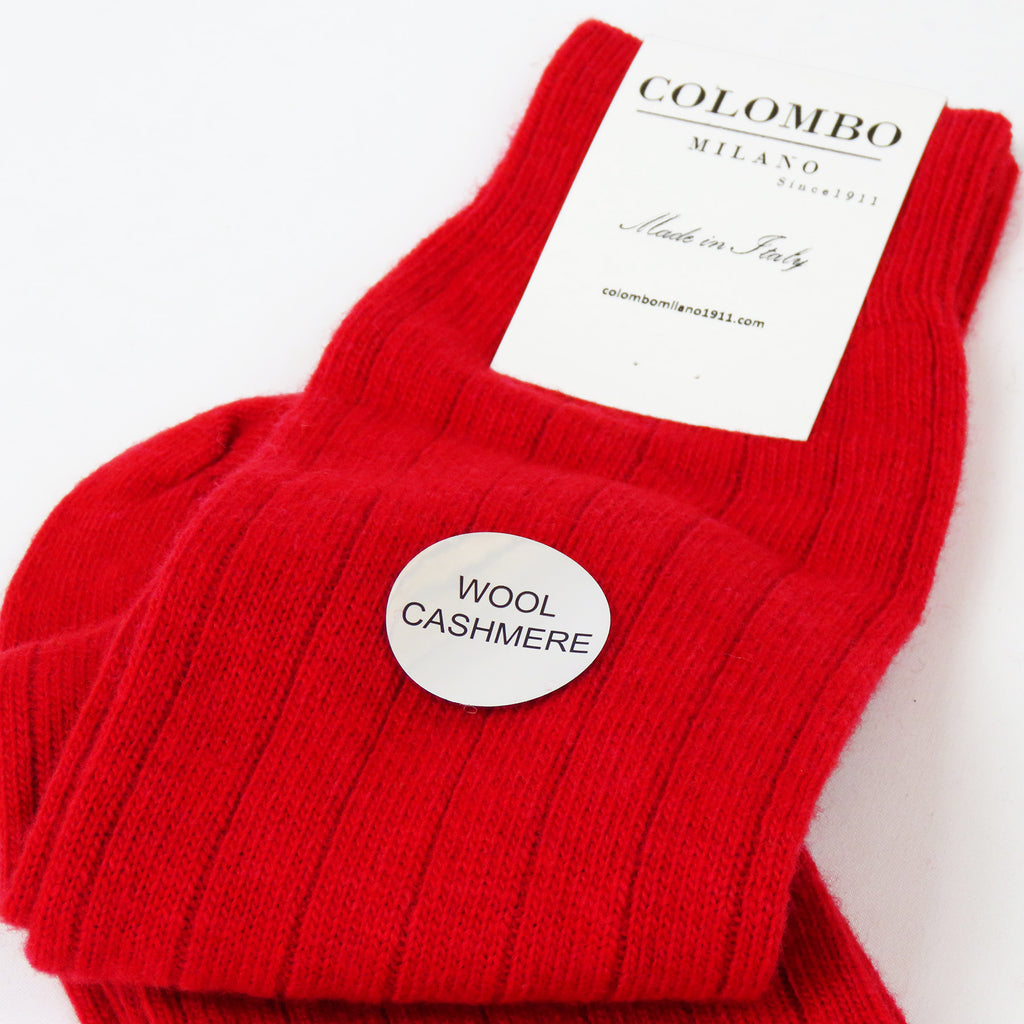 Calze lunghe a costa in Cashmere - rosse dettaglio