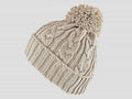 Beige - berretto - cappello morbido tricot lavorato a trecce con risvolto e pompon