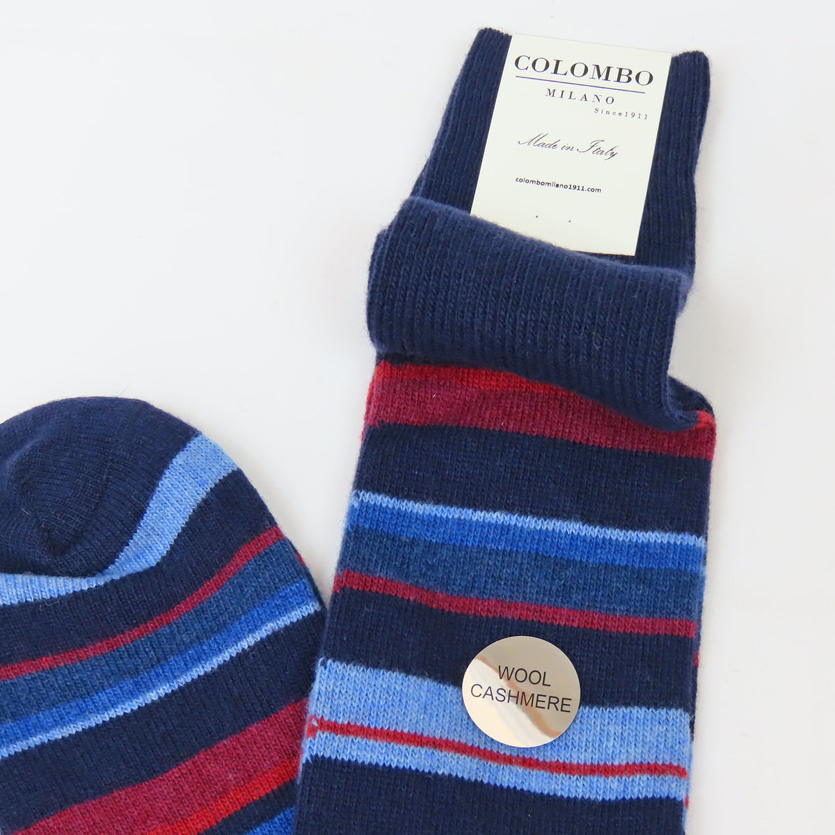 Calze lunghe in Cashmere - righe fini multicolor blu righe bordeaux
