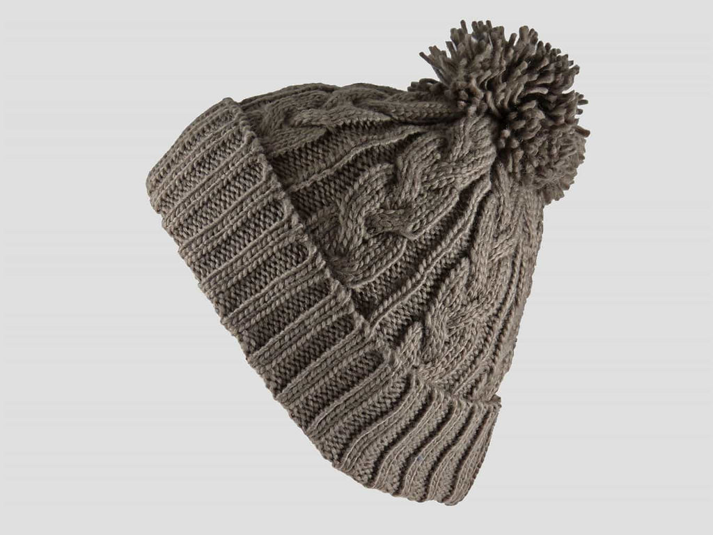 Marrone - berretto - cappello morbido tricot lavorato a trecce con risvolto e pompon
