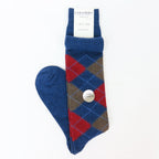 Calze lunghe in Cashmere - denim con rombi rossi e fango