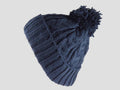 Blu - berretto - cappello morbido tricot lavorato a trecce con risvolto e pompon