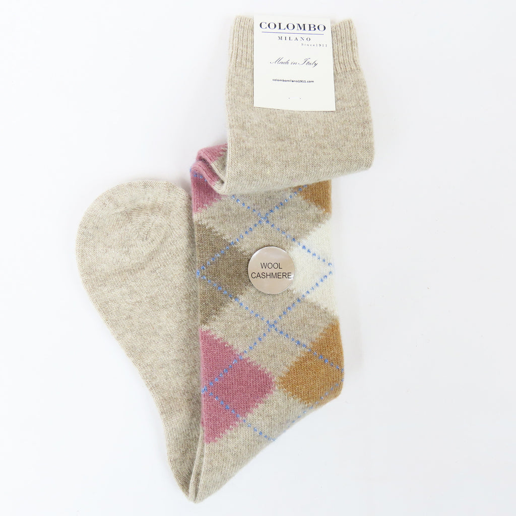 Calze lunghe in Cashmere a rombi con lurex - colori chiari beige