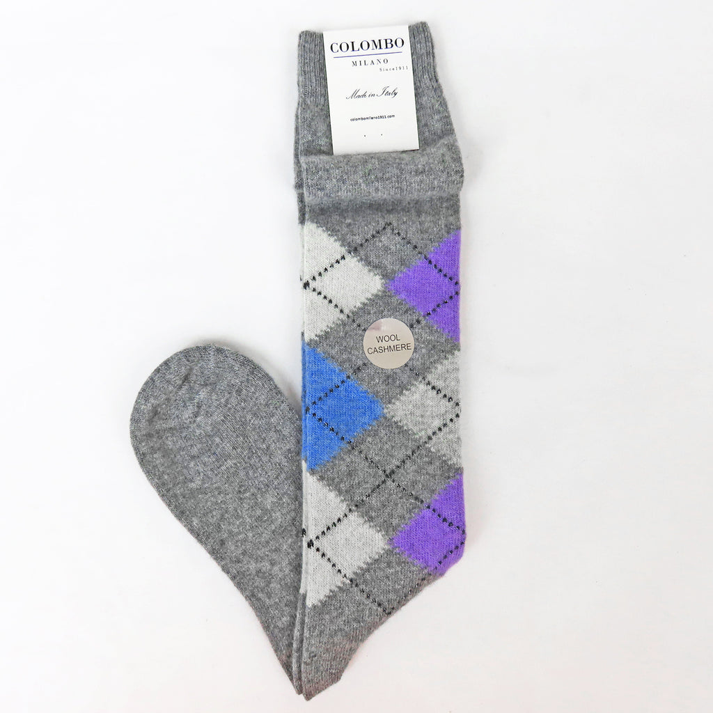 Calze lunghe in Cashmere a rombi con lurex - colori chiari grigio