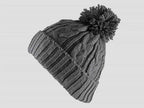 Grigio - berretto - cappello morbido tricot lavorato a trecce con risvolto e pompon