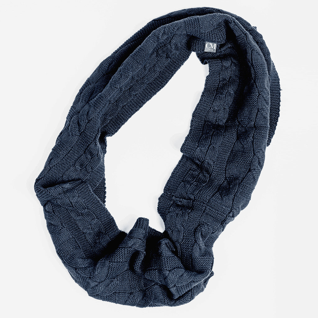 Cappello e sciarpa ad anello blu a trecce - sciarpa