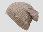 Camel - berretto donna - cappello morbido tricot lavorato a trecce con medaglietta oro a cuore