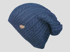 Blu - berretto donna - cappello morbido tricot lavorato a trecce con medaglietta oro a cuore