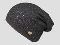 Nero  - berretto donna - cappello morbido tricot tempestato di pailettes con medaglietta d'oro a forma di cuore