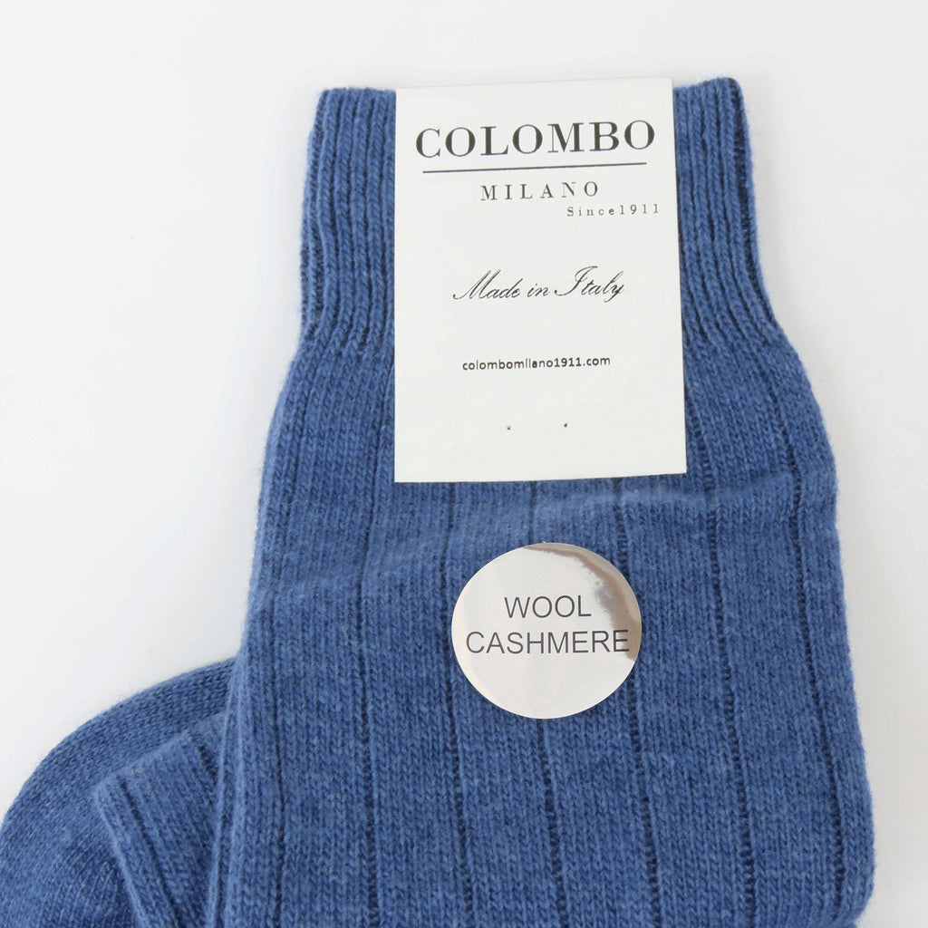 Calze lunghe a costa in Cashmere - denim scuro dettaglio