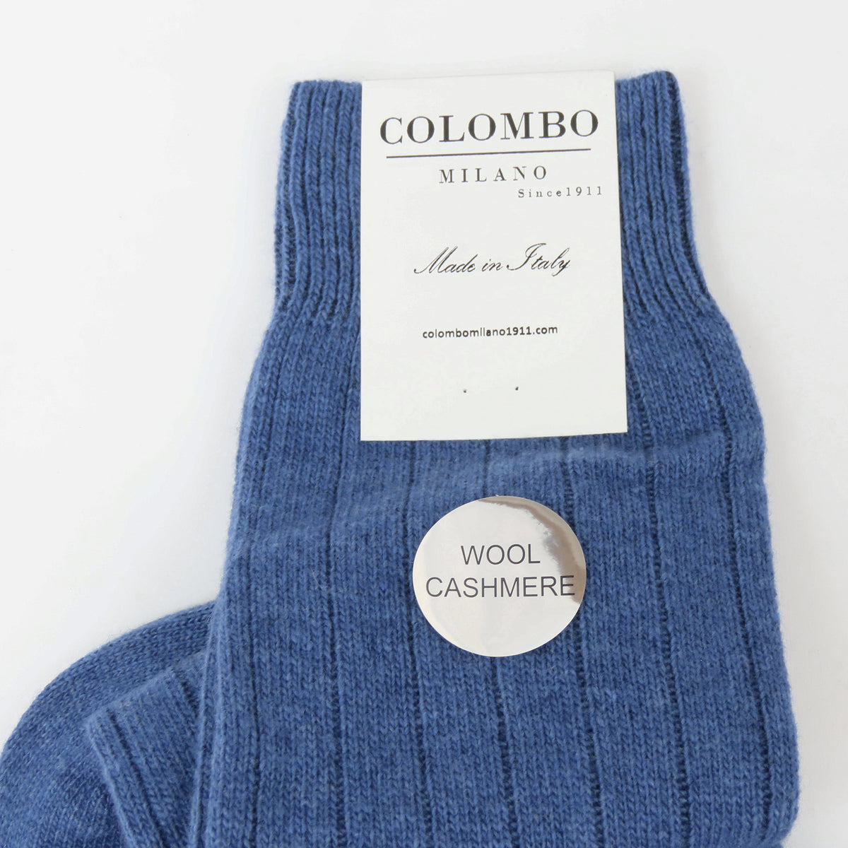 Calze lunghe a costa in Cashmere - denim scuro dettaglio