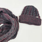 Cappello e sciarpa bicolor a trecce da uomo - burgundy dettaglio