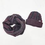 Cappello e sciarpa bicolor a trecce da uomo - burgundy