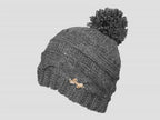 Grigio - berretto donna - cappello morbido tricot a trecce con pom-pon decorato da un fiocco d'oro con strass