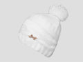 Panna - berretto donna - cappello morbido tricot a trecce con pom-pon decorato da un fiocco d'oro con strass