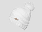 Panna - berretto donna - cappello morbido tricot a trecce con pom-pon decorato da un fiocco d'oro con strass