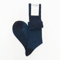Calza lunga a coste in filo di scozia bicolor blu-denim