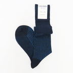 Calza lunga a coste in filo di scozia bicolor blu-denim