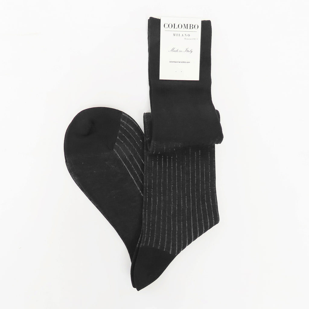 Calza lunga a coste in filo di scozia bicolor nero-grigio