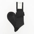 Calza lunga a coste in filo di scozia bicolor nero-grigio