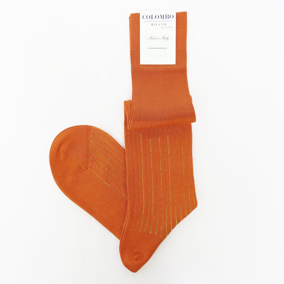 Calza lunga a coste colorata in filo di scozia bicolor arancio