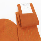 Calza lunga a coste colorata in filo di scozia bicolor arancio dettaglio