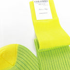Calza lunga a coste colorata in filo di scozia bicolor giallo dettaglio