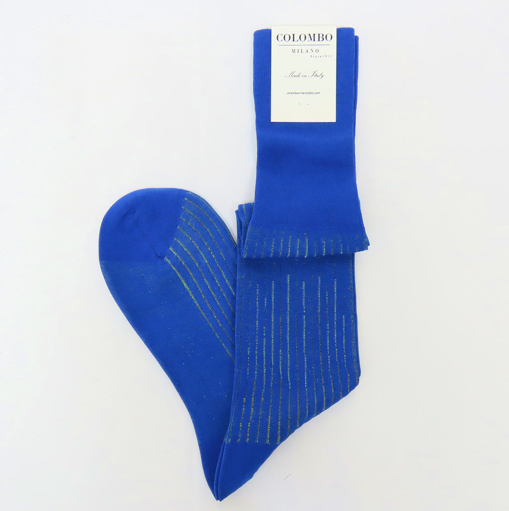 Calza lunga a coste colorata in filo di scozia bicolor bluette