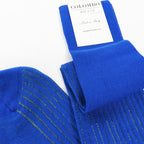 Calza lunga a coste colorata in filo di scozia bicolor bluette dettaglio