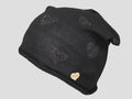Nero - berretto donna - cappello morbido tricot con cuori di strass e medaglietta oro a forma di cuore