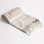 Telo mare beige a righe in cotone da personalizzare