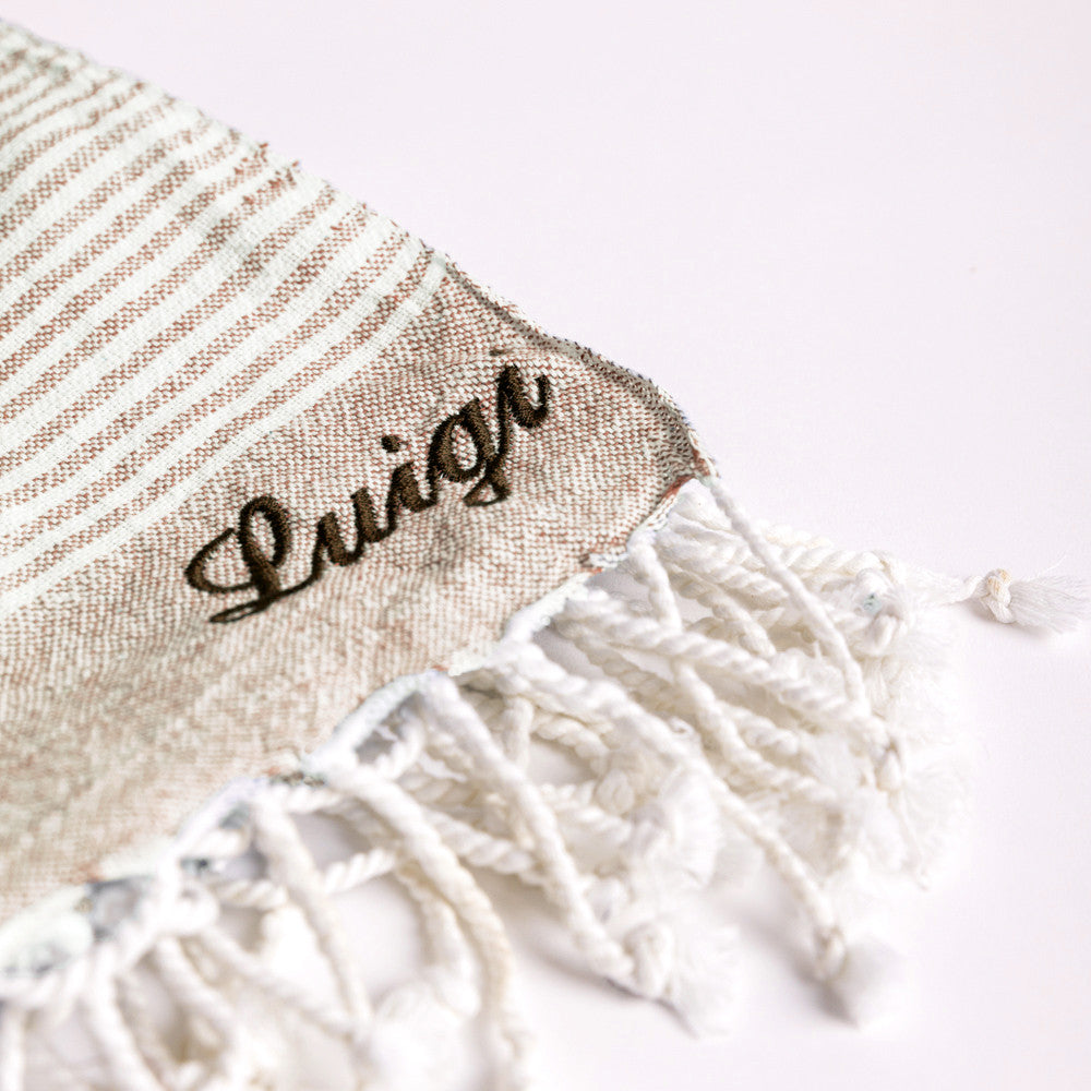 Telo mare beige a righe in cotone da personalizzare dettaglio