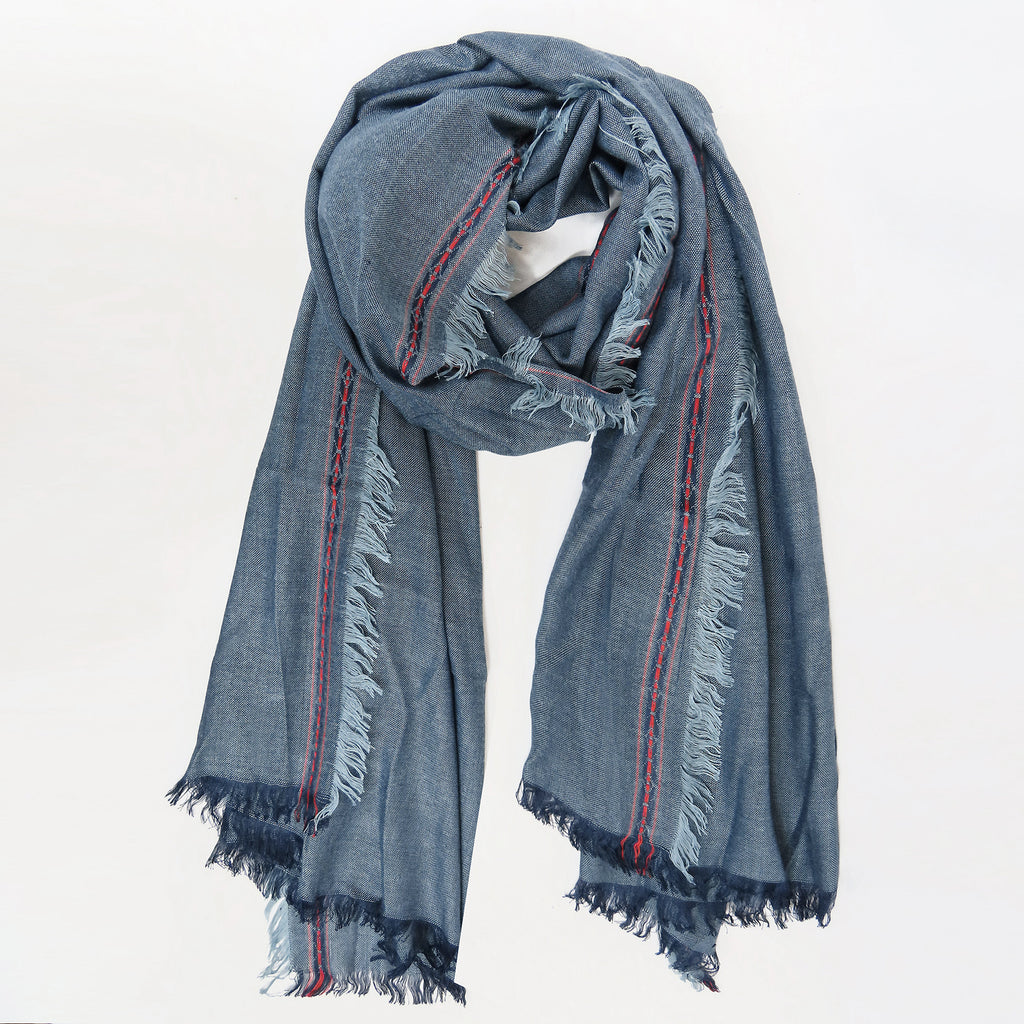 Sciarpa sfrangiata con bordo decorato jeans