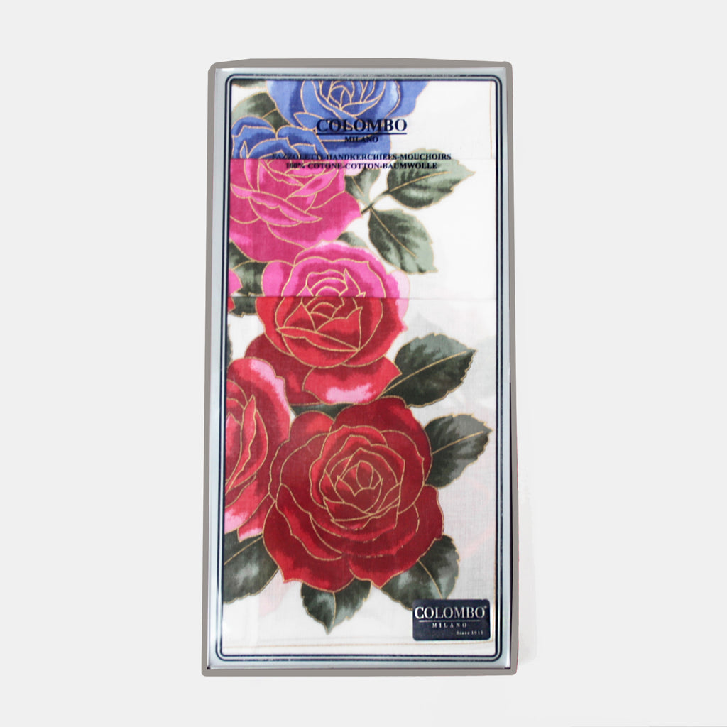 Dall'alto - Giulia - fazzoletti di cotone da donna con stampe grandi rose con contorni d'oro