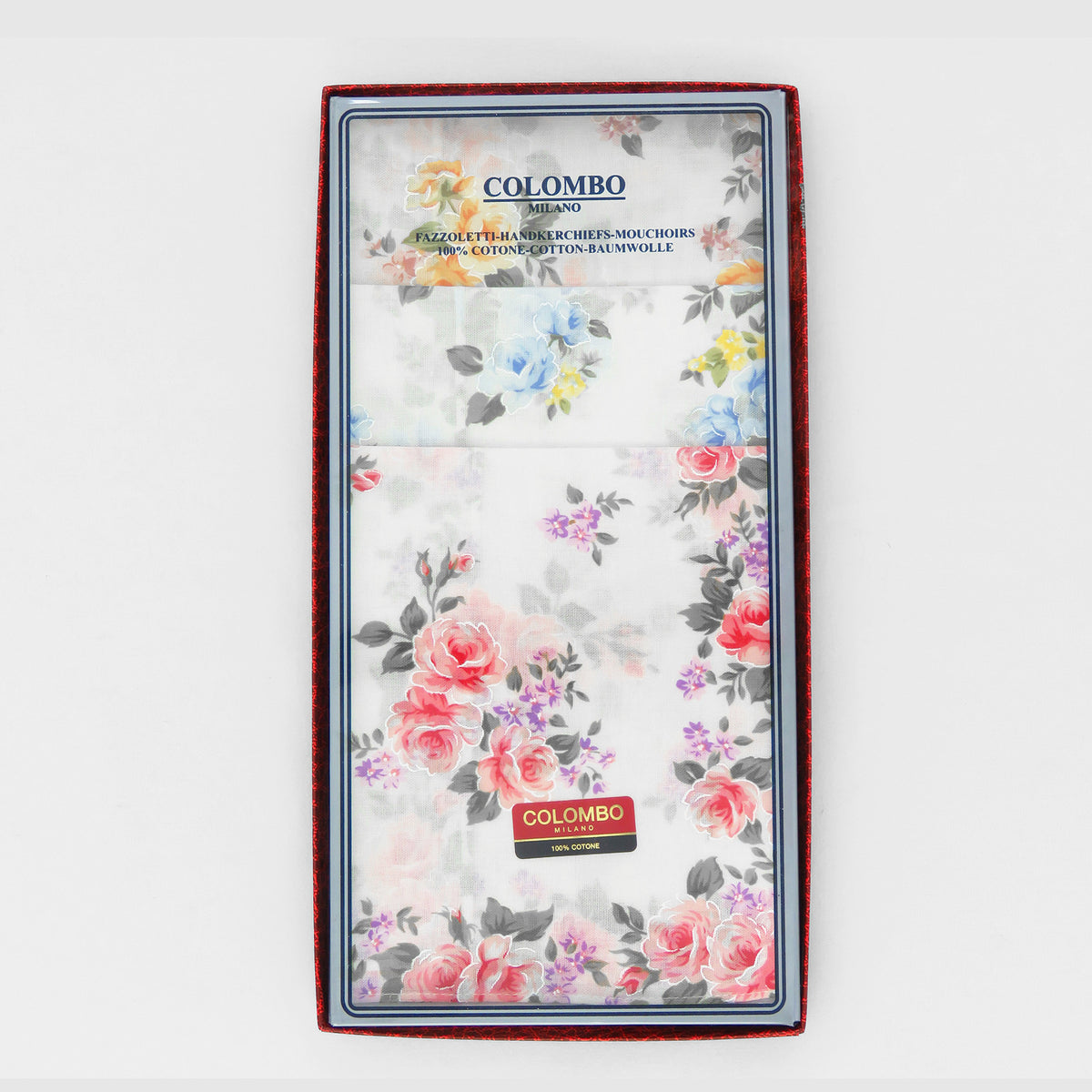 Scatola frontale - Giulia - fazzoletti di cotone da donna con stampe di rose su fondo avorio