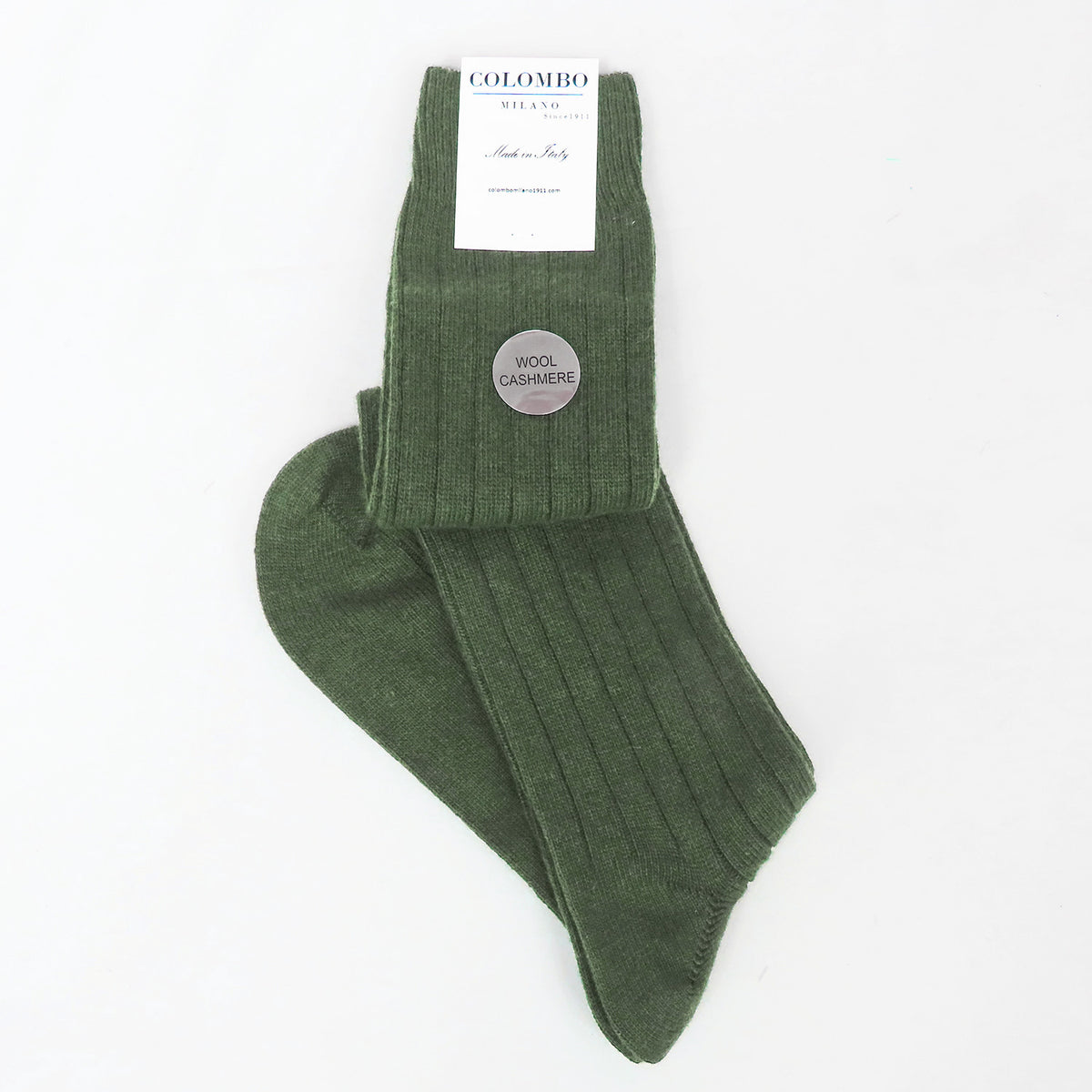 Calze lunghe a costa in Cashmere - verde militare