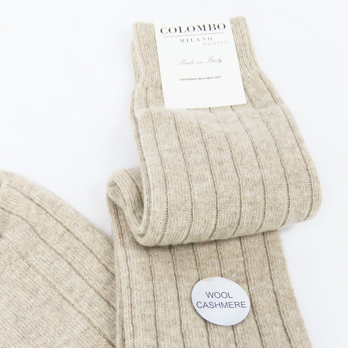 Calze lunghe a costa in Cashmere - sabbia dettaglio