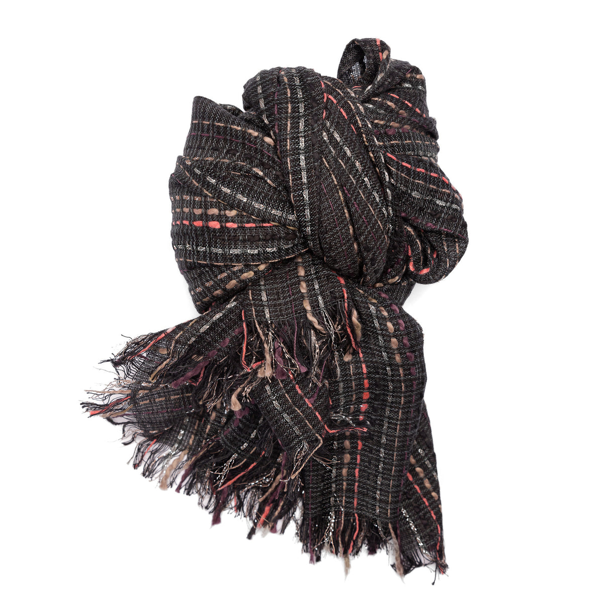 Sciarpa a righe 3d in scatola regalo nero arrotolata