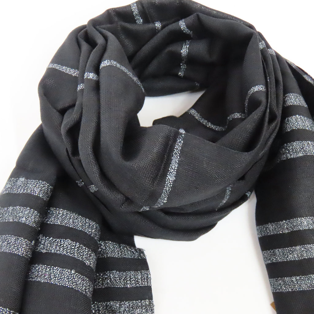 Sciarpa a righe lurex in scatola regalo nero dettaglio