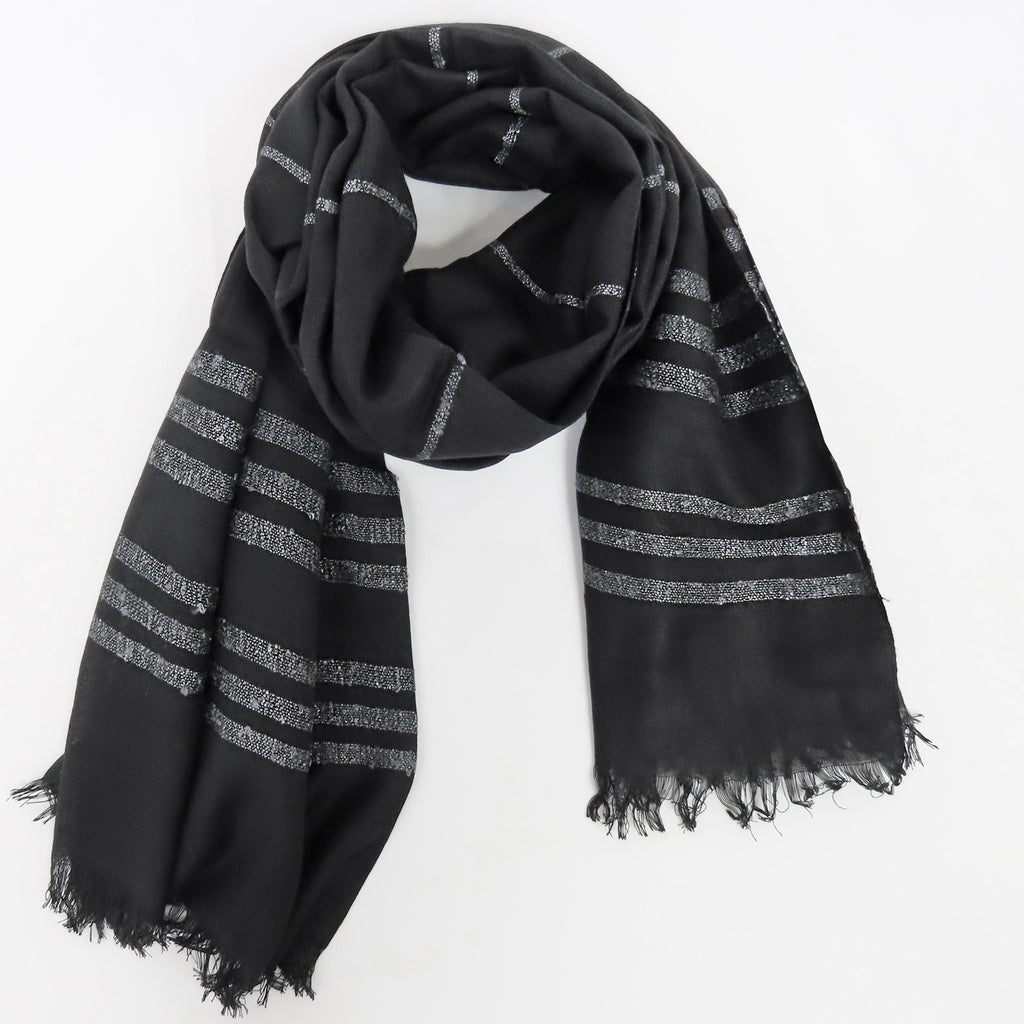 Sciarpa a righe lurex in scatola regalo nero