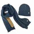 Cappello e sciarpa fantasia jacquard pois blu e camel